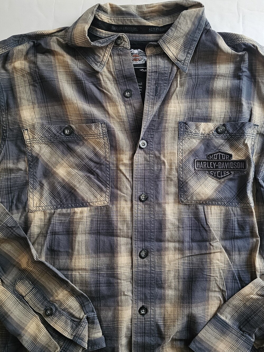 Harley-Davidson Plaid Shirt Jacket in Gray and Tan Size Large